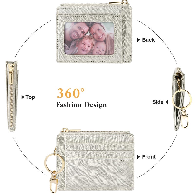 Sodsay Card Case Slim Front Pocket Wallet for Women Credit Card Holder with Keychain(CH Silverish Gold) - Image 4